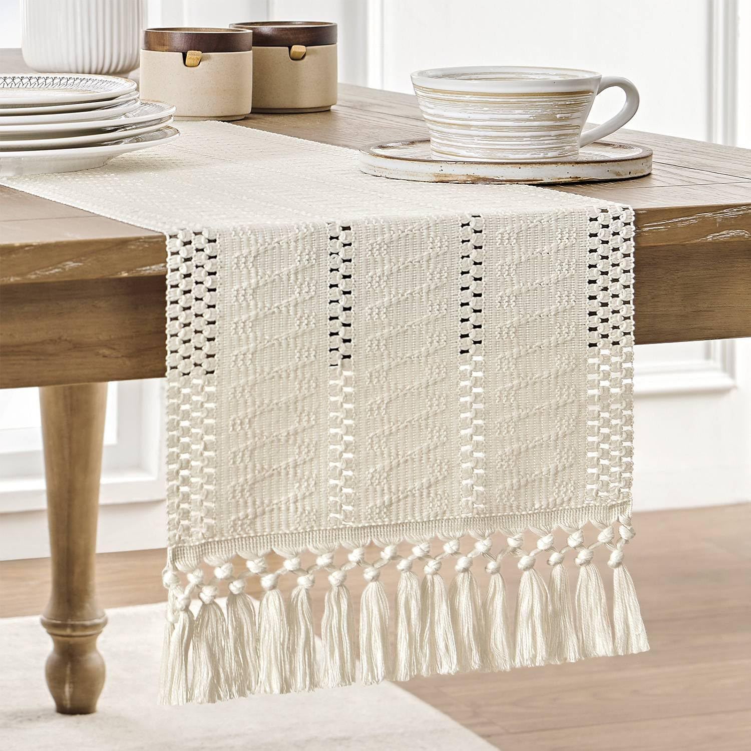 Home Office News - Chemin de table beige bohème en