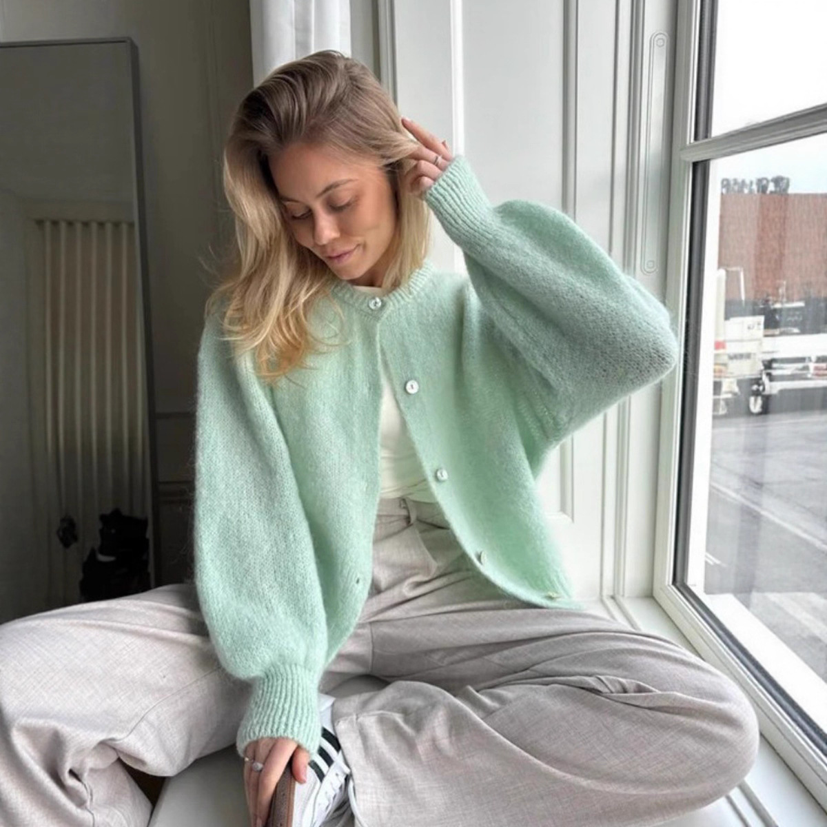 Home Office England - Cardigan en laine Macaron pour femme,