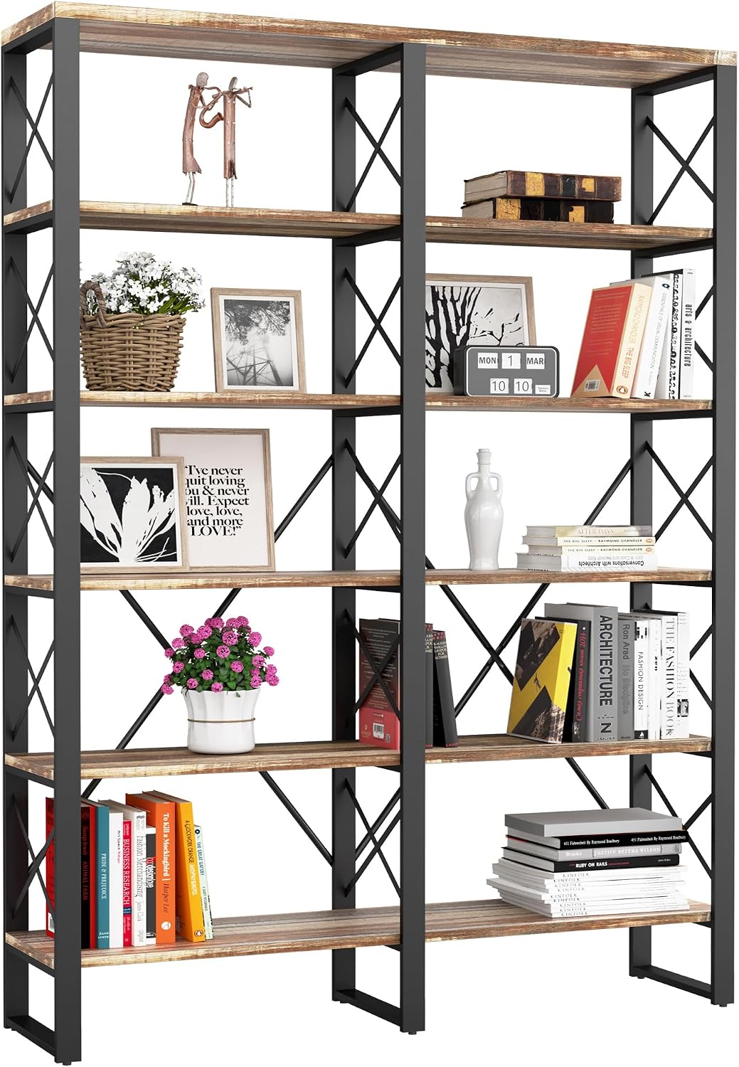 Home Office Industrial Style - Étagère ouverte double largeur à six